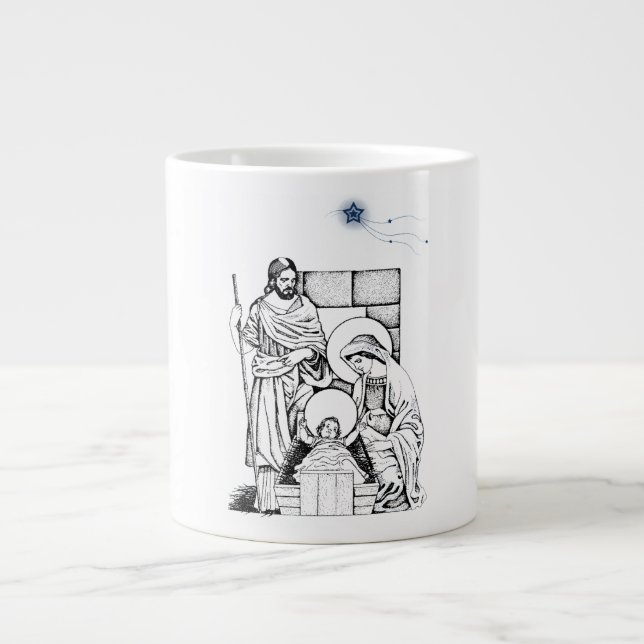 Taza De Café Grande Natividad original azul y blanco (Frente)