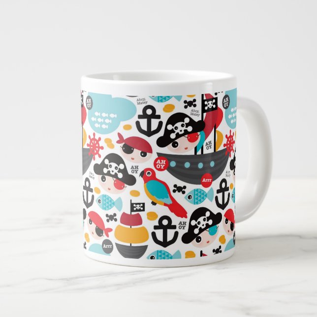 Taza De Café Grande Navegación retra del ilustracion de los piratas (Derecha)