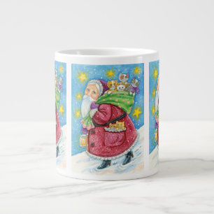 Taza De Café Grande Navidad adorable, Santa Claus con gatitos y gatos!