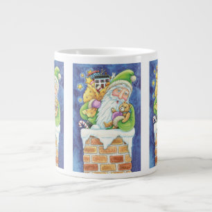 Taza De Café Grande Navidad linda, Santa Claus en chimenea con juguete