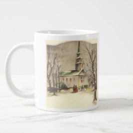 Taza De Café Grande Navidad Vintage, Iglesia en paisaje invernal nevad