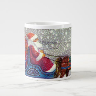Taza De Café Grande Navidad Vintage, Santa Claus Trineo Abierto de Cab