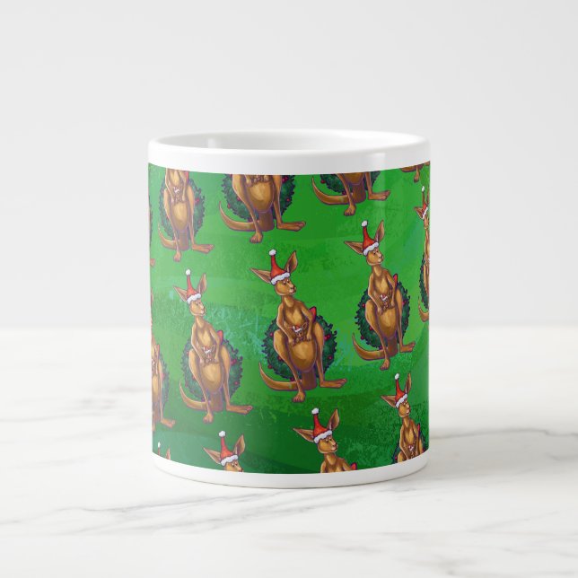 Taza De Café Grande Navidades canguros sobre la espalda verde pintada (Frente)