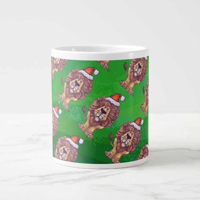 Taza De Café Grande Navidades De Leones En Verde (Frente)