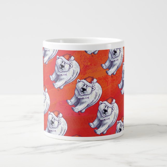 Taza De Café Grande Navidades De Oso Polar En Rojo (Frente)