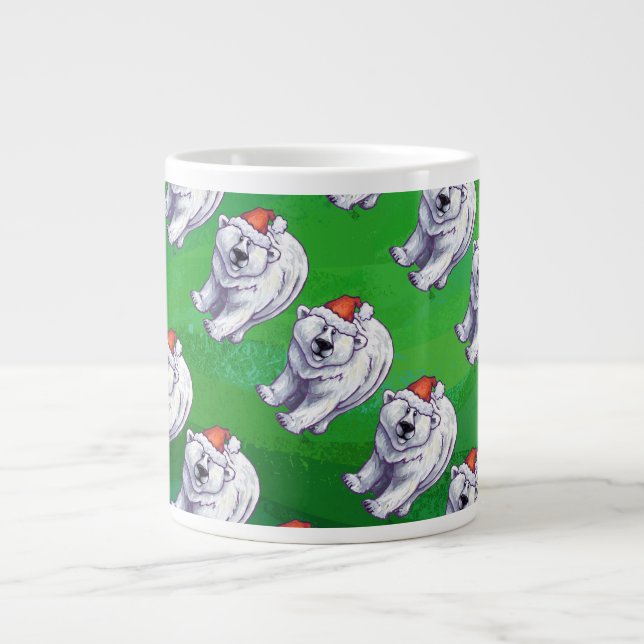 Taza De Café Grande Navidades De Oso Polar En Verde (Frente)