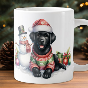 Taza De Café Grande Navidades de perros cachorros de la recuperación d