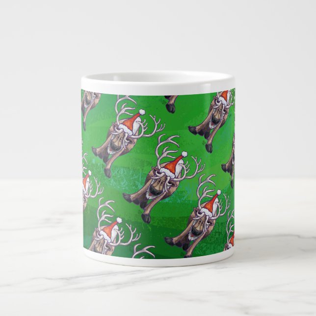 Taza De Café Grande Navidades De Renos En Verde (Frente)