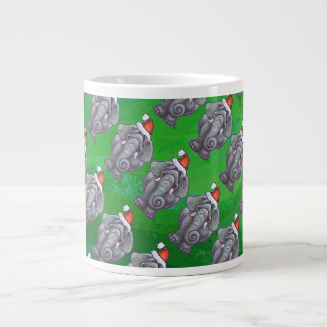 Taza De Café Grande Navidades Elefantes En Verde (Frente)