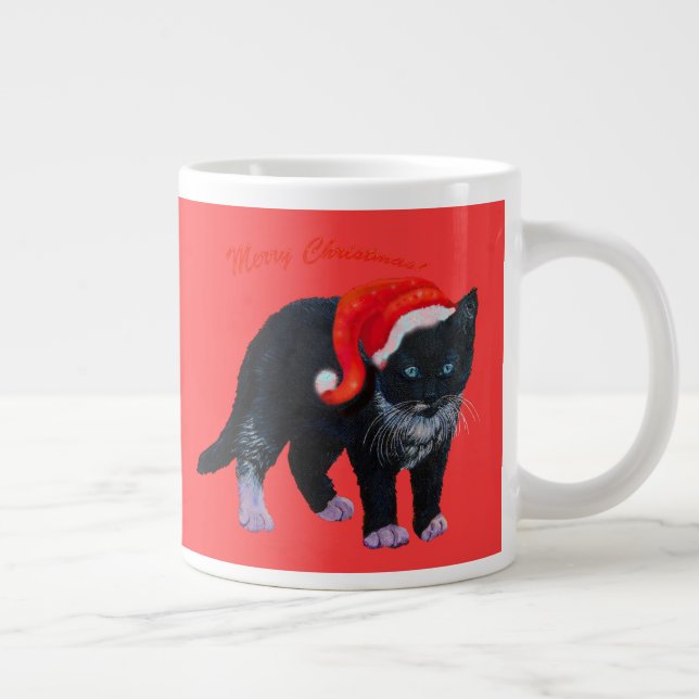Taza De Café Grande Navidades gato gatito Tuxedo en rojo (Derecha)