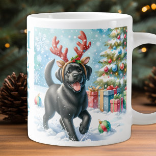 Taza De Café Grande Navidades recuperadores de perros copiosos y labra