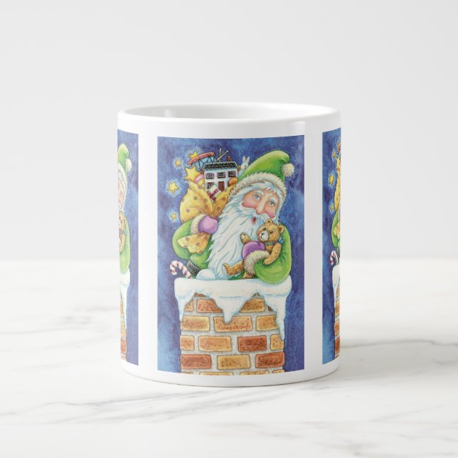 Taza De Café Grande Navidades, Santa Claus en chimenea con juguetes (Frente)