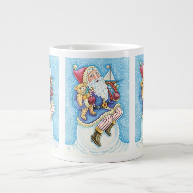 Taza De Café Grande Navidades, Santa Claus sobre bola de nieve con jug (Frente)