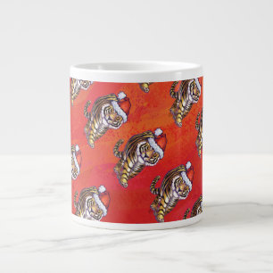 Taza De Café Grande Navidades tigres en rojo