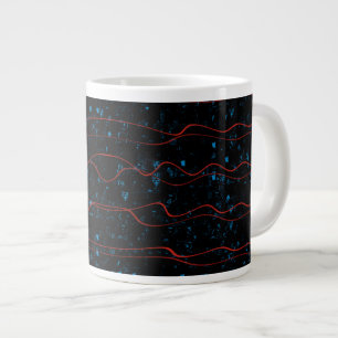 Taza De Café Grande Negro y azul con líneas rojas onduladas