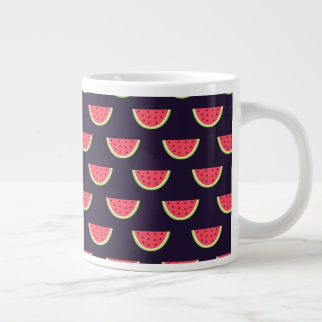Taza De Café Grande Neon Watermelon sobre el patrón púrpura (Derecha)