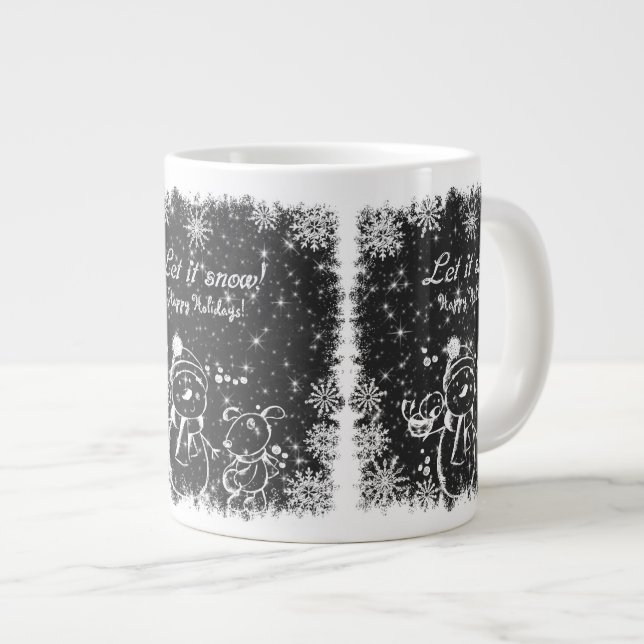 Taza De Café Grande Nieves De Carbón Blanco Y Negro Que Nieva (Derecha)
