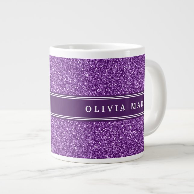 Taza De Café Grande Nombre personalizado de Purpurina púrpura (falso) (Derecha)