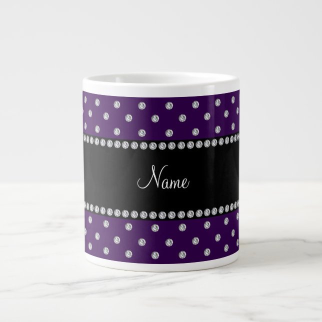 Taza De Café Grande Nombre personalizado diamantes púrpura (Frente)