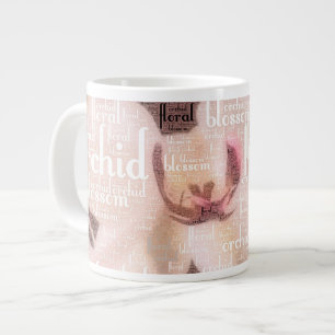 Taza De Café Grande Nube floral de la palabra del flor de la orquídea