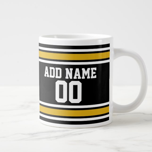 Taza De Café Grande Número de nombre personalizado de Jersey de Black  (Derecha)