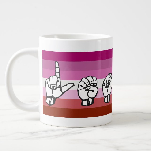 Taza De Café Grande Orgullo lésbico Lenguaje de Rótulo LGBTQ+ american (Izquierda)