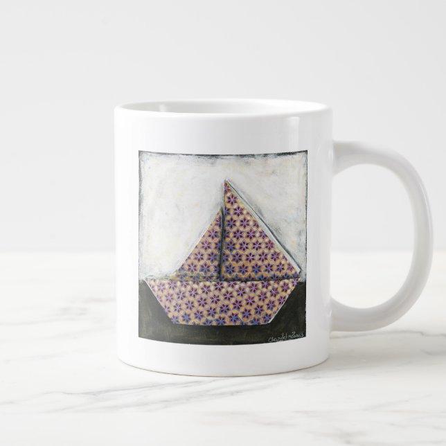 Taza De Café Grande Origami Sailboat en papel de diseño de estrella (Derecha)