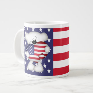 Taza De Café Grande Oso de Teddy y el gran corazón de la bandera de lo