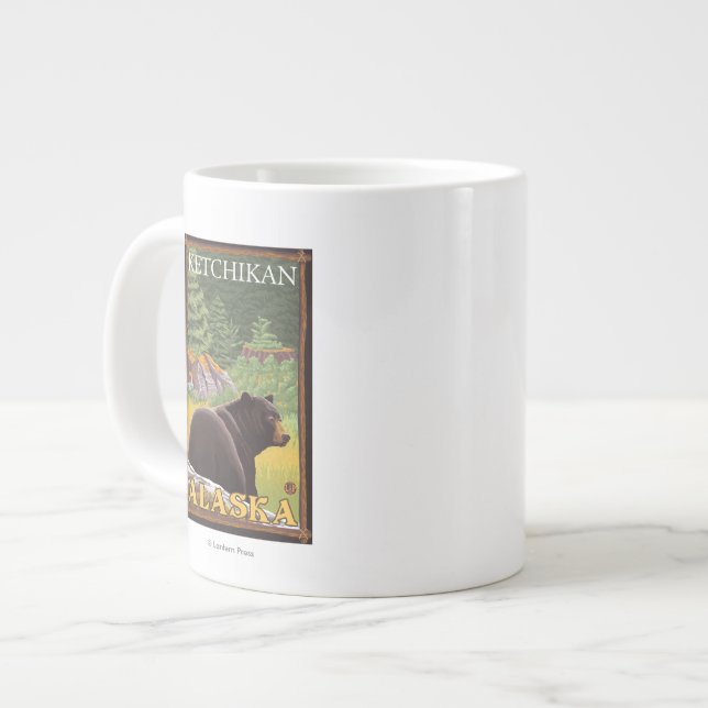 Taza De Café Grande Oso negro en el bosque - Ketchikan, Alaska (Izquierda)