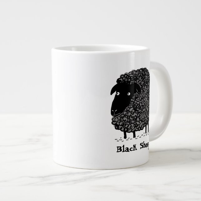 Taza De Café Grande Oveja negra con texto Personalizado (Derecha)