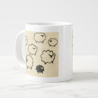 Ovejas blancas y negras sobre fondo crema