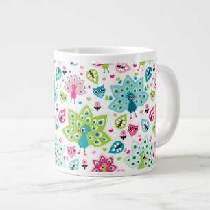 Taza De Café Grande pájaro y búho del pavo real