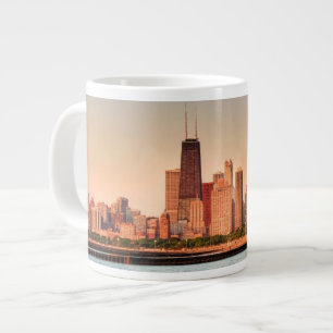 Taza De Café Grande Panorama del horizonte de Chicago en la salida del