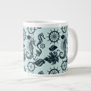 Taza De Café Grande Patrón animal marino de vintage