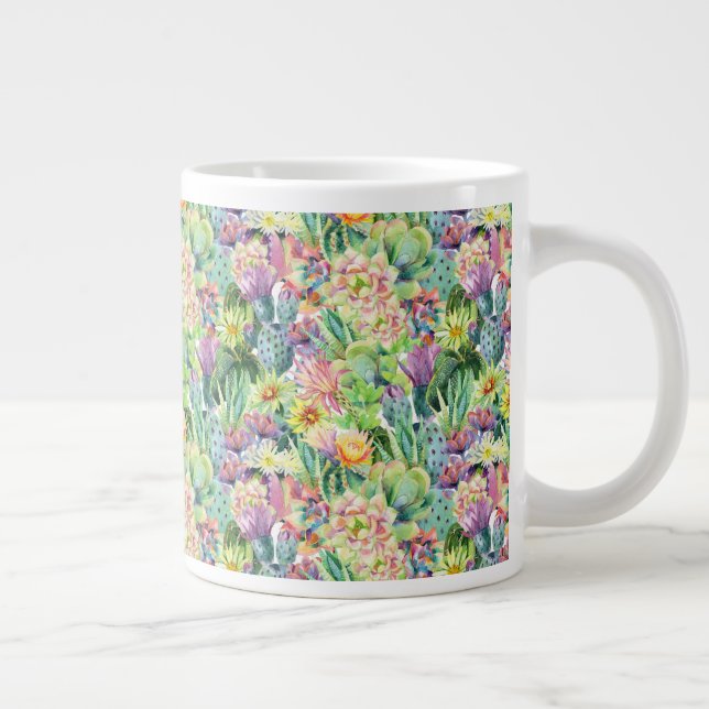 Taza De Café Grande Patrón Cacti de color de agua exótico (Derecha)