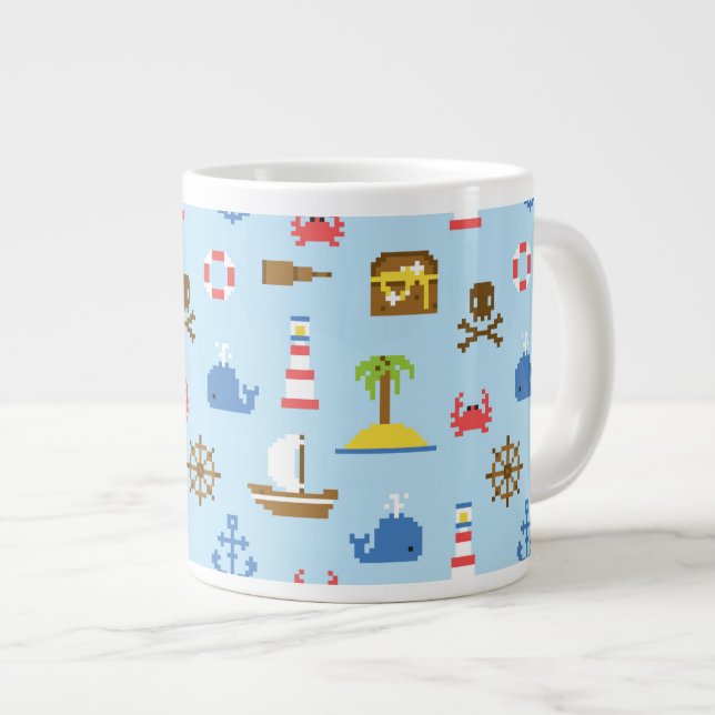 Taza De Café Grande Patrón de arte del mar de píxeles (Derecha)