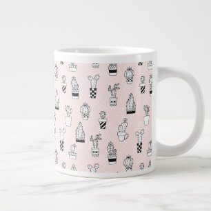 Taza De Café Grande Patrón de cactus dibujado a mano