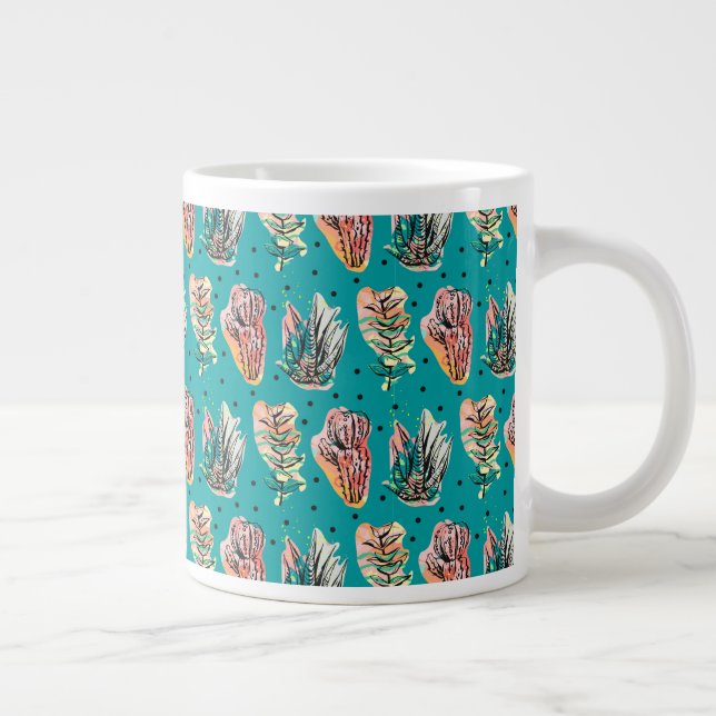 Taza De Café Grande Patrón de Cactus Gráficos Suculentos (Derecha)