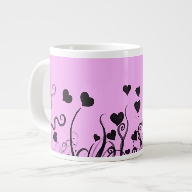 Taza De Café Grande Patrón De Corazones, Corazón Negro, Puntos, Amor,  (Izquierda)
