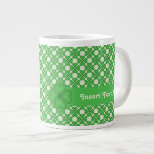 Taza De Café Grande Patrón de corazones de trébol de cuatro hojas pers