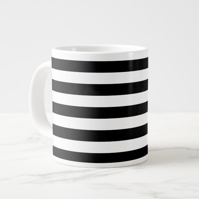 Taza De Café Grande Patrón de franjas en blanco y negro (Izquierda)
