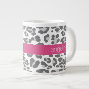 Taza De Café Grande Patrón de impresión de leopardo gris con nombre