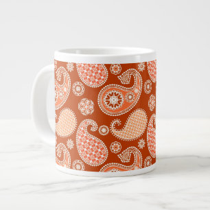 Taza De Café Grande patrón de Paisley, naranja mandarina y blanco