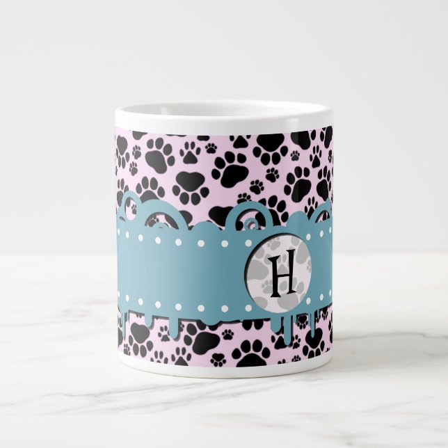 Taza De Café Grande Patrón De Patas, Patas Negras, Patas De Perro, Mon (Frente)