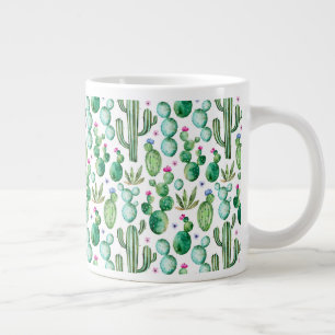 Taza De Café Grande Patrón de plantas de cactus de color de agua