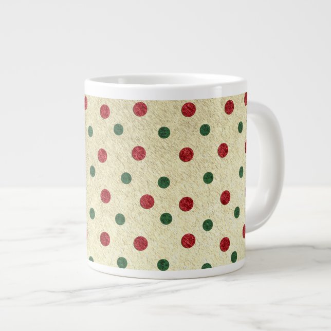 Taza De Café Grande Patrón de puntos verdes rojos retro navidades (Derecha)