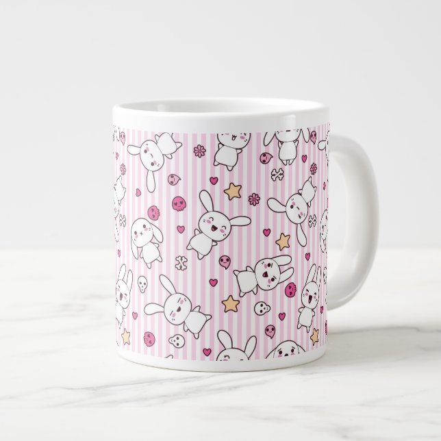 Taza De Café Grande patrón de rayas kawaii (Derecha)