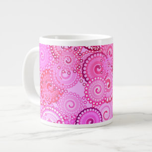 Taza De Café Grande Patrón de remolino fractal, rosa y fucsia