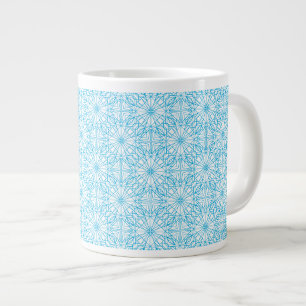 Taza De Café Grande Patrón de simetría geométrica azul blanco luz bril