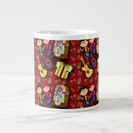 Taza De Café Grande Patrón de Sock Hop Rojo